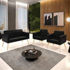 Sofá Namoradeira Com 2 Poltronas Pés Palito Natural Marisa Co