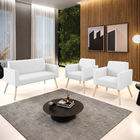 Sofá Namoradeira Com 2 Poltronas Pés Palito Natural Marisa Co