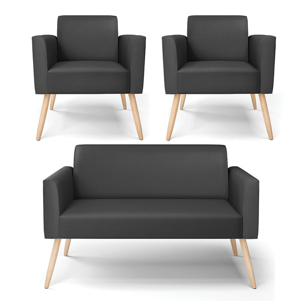 Sofá Namoradeira Com 2 Poltronas Pés Palito Natural Marisa Co