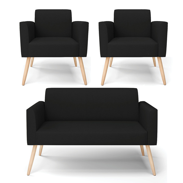 Sofá Namoradeira Com 2 Poltronas Pés Palito Natural Marisa Li