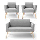 Sofá Namoradeira Com 2 Poltronas Pés Palito Natural Marisa Su