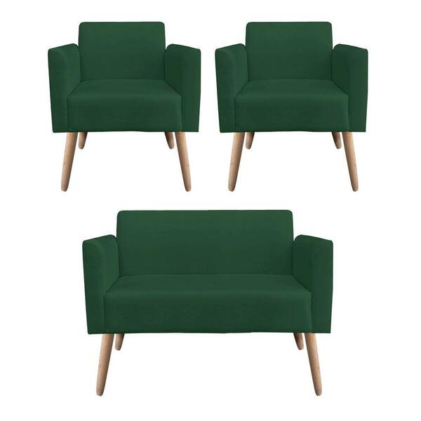 Sofá Namoradeira Com 2 Poltronas Pés Palito Natural Marisa Su