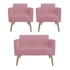 Sofá Namoradeira Com 2 Poltronas Pés Palito Natural Marisa Su