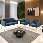 Sofá Namoradeira Com 2 Poltronas Pés Palito Natural Marisa Su