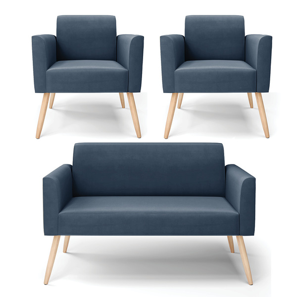 Sofá Namoradeira Com 2 Poltronas Pés Palito Natural Marisa Su