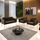 Sofá Namoradeira Com 2 Poltronas Pés Palito Natural Marisa Su