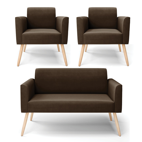 Sofá Namoradeira Com 2 Poltronas Pés Palito Natural Marisa Su