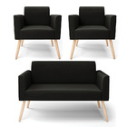 Sofá Namoradeira Com 2 Poltronas Pés Palito Natural Marisa Su