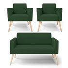 Sofá Namoradeira Com 2 Poltronas Pés Palito Natural Marisa Ve