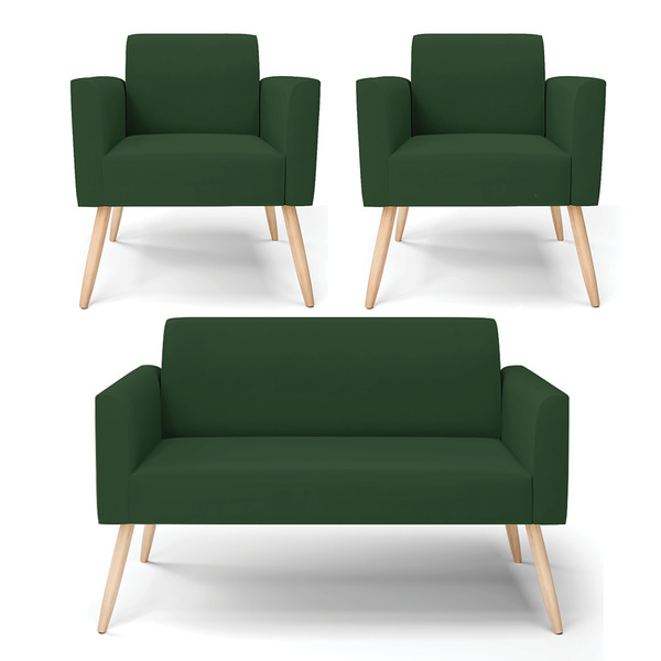 Sofá Namoradeira Com 2 Poltronas Pés Palito Natural Marisa Ve