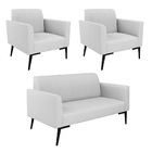 Sofá Namoradeira Com 2 Poltronas Pés Villach Marisa Linho Cin