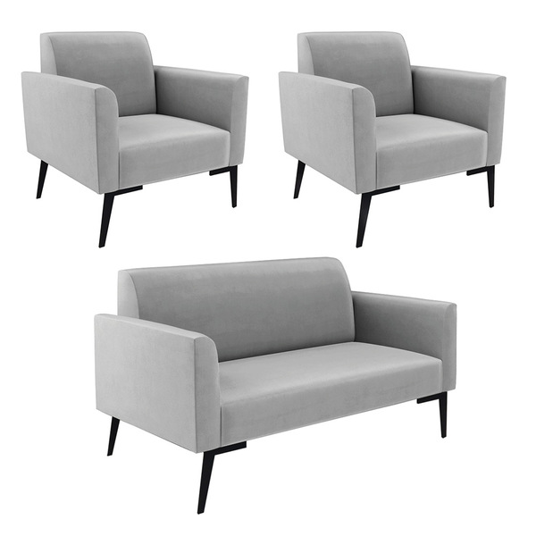 Sofá Namoradeira Com 2 Poltronas Pés Villach Marisa Suede Cin