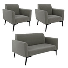 Sofá Namoradeira Com 2 Poltronas Pés Villach Marisa Suede Gra