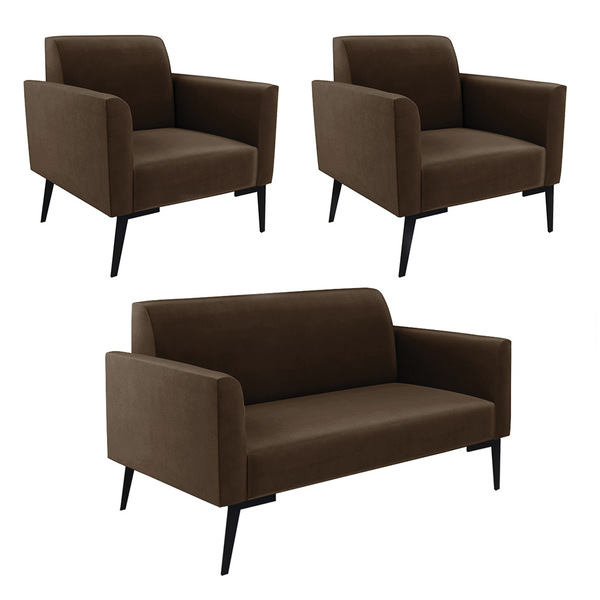 Sofá Namoradeira Com 2 Poltronas Pés Villach Marisa Suede Mar