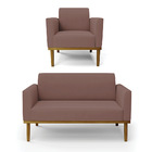 Sofá Namoradeira Com Poltrona Base De Madeira Fixa Castanho M