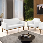 Sofá Namoradeira Com Poltrona Base De Madeira Fixa Castanho M