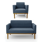 Sofá Namoradeira Com Poltrona Base De Madeira Fixa Castanho M