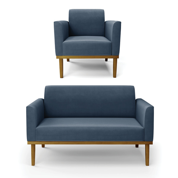 Sofá Namoradeira Com Poltrona Base De Madeira Fixa Castanho M