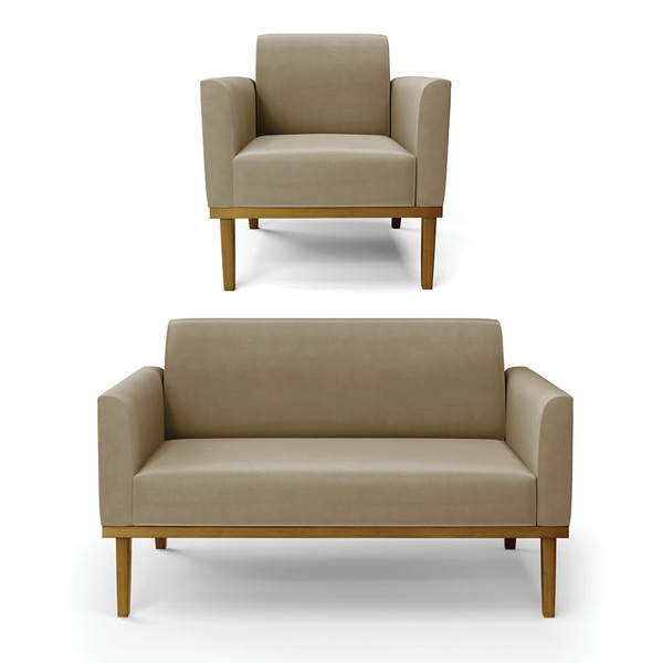 Sofá Namoradeira Com Poltrona Base De Madeira Fixa Castanho M