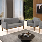 Sofá Namoradeira Com Poltrona Base De Madeira Fixa Castanho M