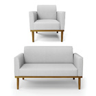 Sofá Namoradeira Com Poltrona Base De Madeira Fixa Castanho M