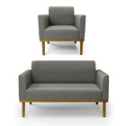 Sofá Namoradeira Com Poltrona Base De Madeira Fixa Castanho M