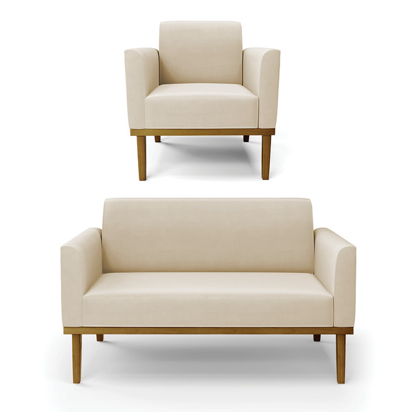 Sofá Namoradeira Com Poltrona Base De Madeira Fixa Castanho M