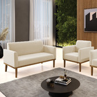 Sofá Namoradeira Com Poltrona Base De Madeira Fixa Castanho M