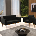 Sofá Namoradeira Com Poltrona Base De Madeira Fixa Castanho M