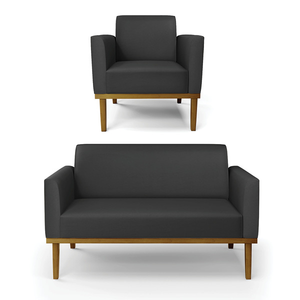 Sofá Namoradeira Com Poltrona Base De Madeira Fixa Castanho M