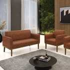 Sofá Namoradeira Com Poltrona Base De Madeira Fixa Castanho M