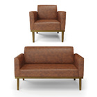 Sofá Namoradeira Com Poltrona Base De Madeira Fixa Castanho M