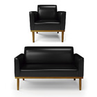 Sofá Namoradeira Com Poltrona Base De Madeira Fixa Castanho M