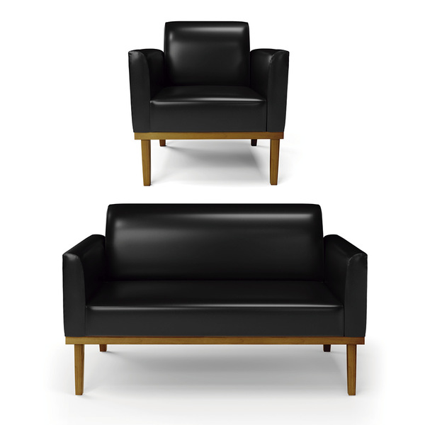 Sofá Namoradeira Com Poltrona Base De Madeira Fixa Castanho M