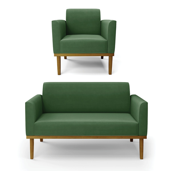 Sofá Namoradeira Com Poltrona Base De Madeira Fixa Castanho M