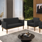 Sofá Namoradeira Com Poltrona Base De Madeira Fixa Castanho M