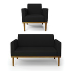 Sofá Namoradeira Com Poltrona Base De Madeira Fixa Castanho M