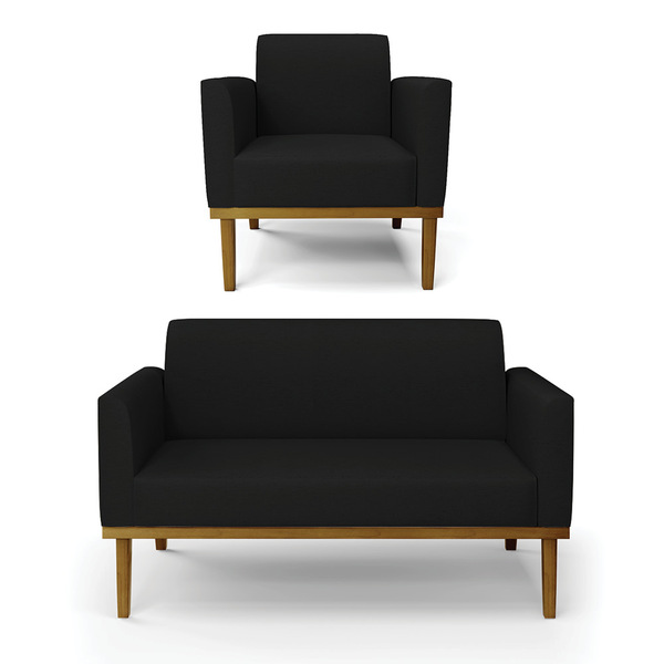 Sofá Namoradeira Com Poltrona Base De Madeira Fixa Castanho M