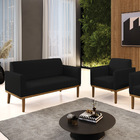 Sofá Namoradeira Com Poltrona Base De Madeira Fixa Castanho M