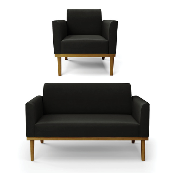 Sofá Namoradeira Com Poltrona Base De Madeira Fixa Castanho M