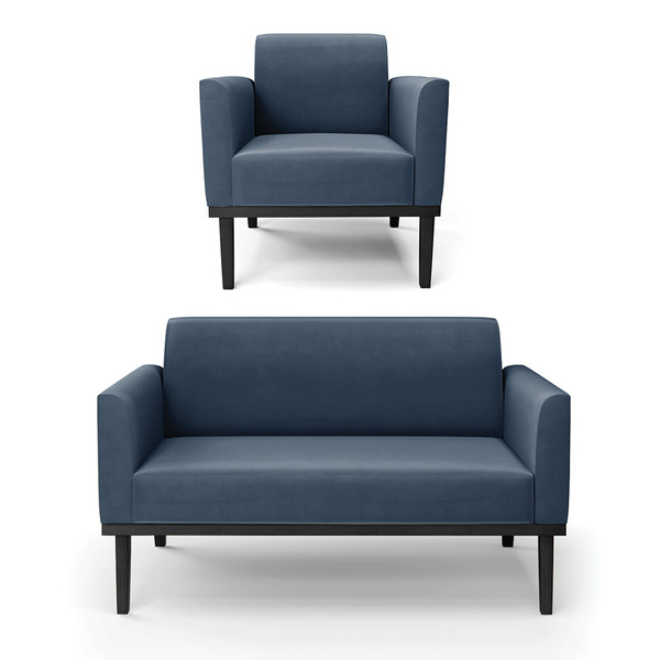 Sofá Namoradeira Com Poltrona Base De Madeira Fixa Preto Mari