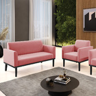 Sofá Namoradeira Com Poltrona Base De Madeira Fixa Preto Mari