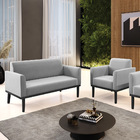 Sofá Namoradeira Com Poltrona Base De Madeira Fixa Preto Mari