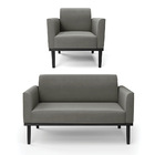 Sofá Namoradeira Com Poltrona Base De Madeira Fixa Preto Mari