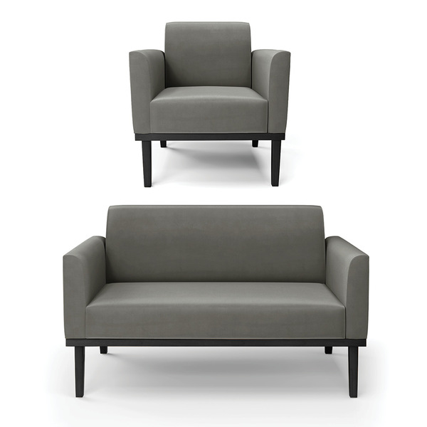 Sofá Namoradeira Com Poltrona Base De Madeira Fixa Preto Mari