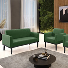 Sofá Namoradeira Com Poltrona Base De Madeira Fixa Preto Mari