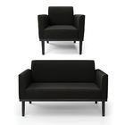 Sofá Namoradeira Com Poltrona Base De Madeira Fixa Preto Mari