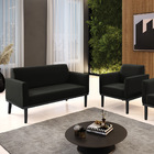 Sofá Namoradeira Com Poltrona Base De Madeira Fixa Preto Mari