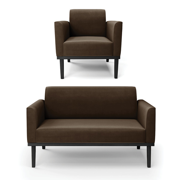 Sofá Namoradeira Com Poltrona Base De Madeira Fixa Preto Mari