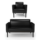 Sofá Namoradeira Com Poltrona Base De Madeira Fixa Preto Mari